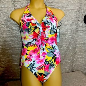 Miraclesuit Bathing Suit Swimwear Floral Pink White Yellow Size 12 NWT